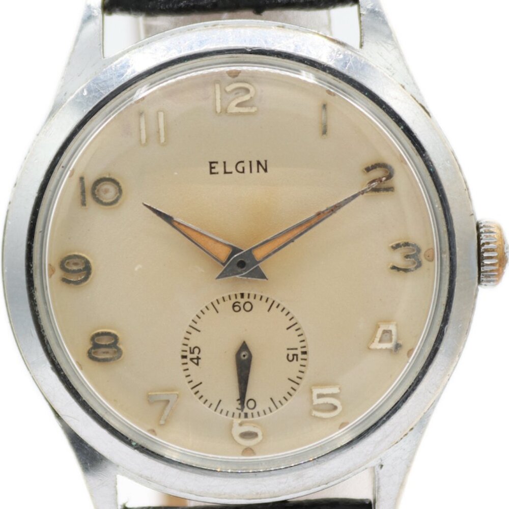 Vintage 33mm Elgin 9592 Driftwood Men's Mechanical Wristwatch USA Chrome Plated